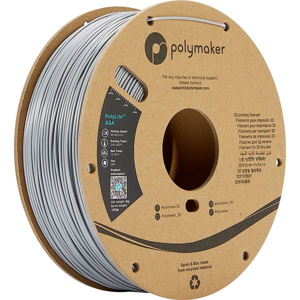 Polymaker PF01003 PolyLite vlákno pro 3D tiskárny ASA  odolné proti UV záření, odolné proti povětrnostním vlivům, Žáruvzdorné 1.75 mm 1000 g šedá  1 ks