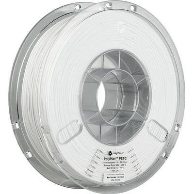 Cívka PolyMax PETG 3D tiskového filamentu od společnosti Polymaker, 1,75 mm v bílé barvě, vhodná pro 3D tisk s vysokou pevností a stabilitou.