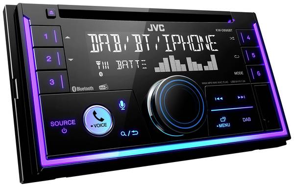 JVC KW-DB95BT autorádio (2 DIN) konektor pro dálkové ovládání na volant, konektor pro couvací kameru, DAB+ tuner