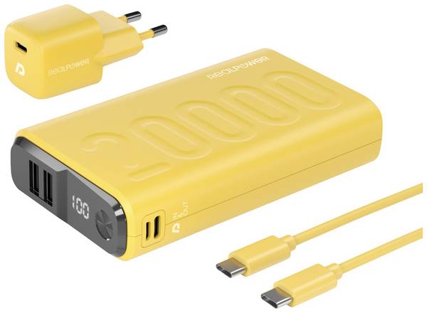 RealPower PB-20000 Power Pack powerbanka Li-Ion, 20000 mAh, USB, USB-C®, žlutá