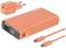 Oranžová powerbanka s kapacitou 20.000 mAh, USB porty, digitálním displejem. Součástí balení: nabíječka a USB-C kabel.