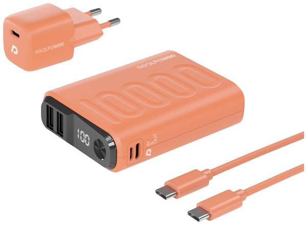 RealPower PB-10000 Power Pack powerbanka Li-Ion, 10000 mAh, USB, USB-C®, oranžová