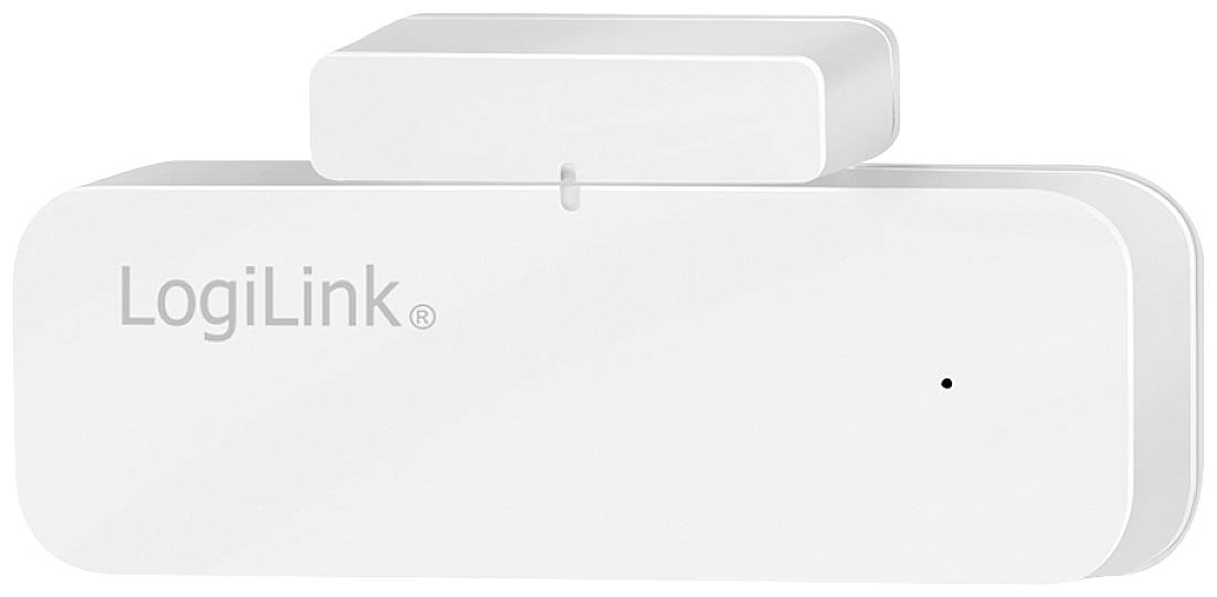 Bílý magnetický kontaktní senzor LogiLink pro monitorování dveří nebo oken. Vhodný pro inteligentní řešení domácího zabezpečení.
