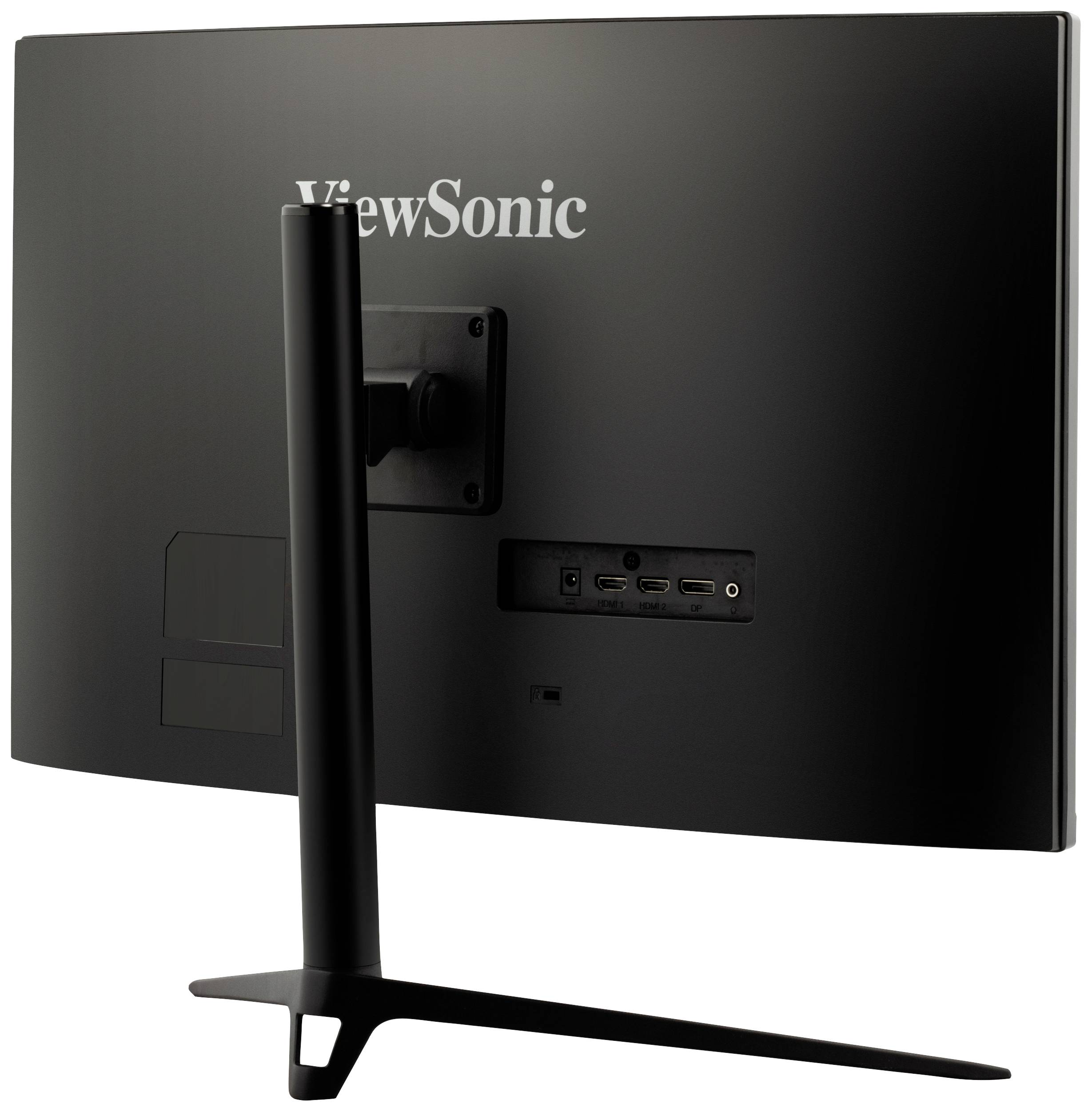 Monitor ViewSonic pohledem zezadu, zobrazující konektory a stojan.