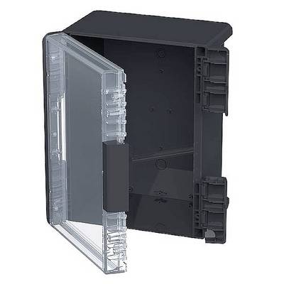 Černý plastový box s průhledným víkem, které je otevřené. Vhodný pro elektroniku, ochranu a organizaci kabelů.