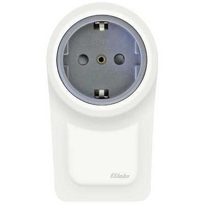 Bílá zásuvka od Eltaka, zobrazená čelně, ukazuje standardní Schuko zásuvku pro elektrické spotřebiče.