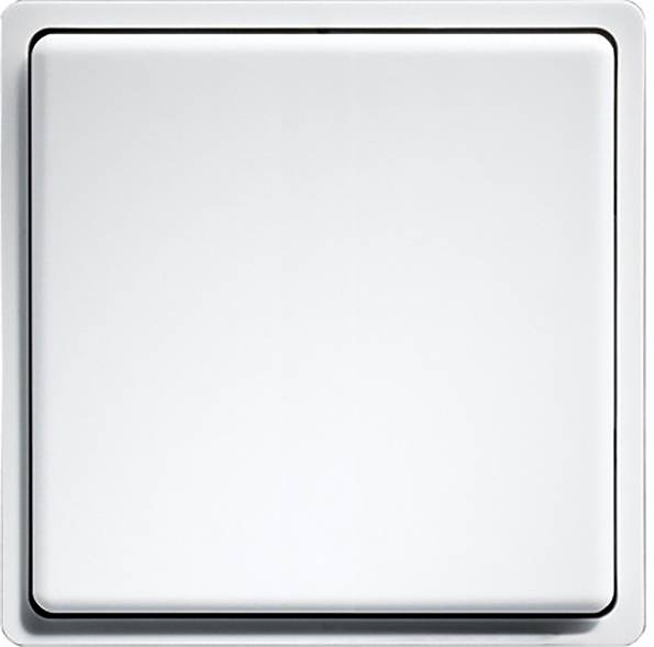 Čtvercový, bílý vypínač s minimalistickým designem před neutrálním pozadím.