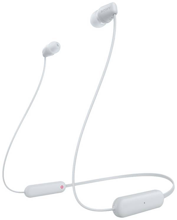 Sony WI-C100  Headset do uší (In Ear) Bluetooth® stereo bílá  headset, personalizace zvuku, regulace hlasitosti, nákrčník, odolné vůči potu, odolná vůči vodě
