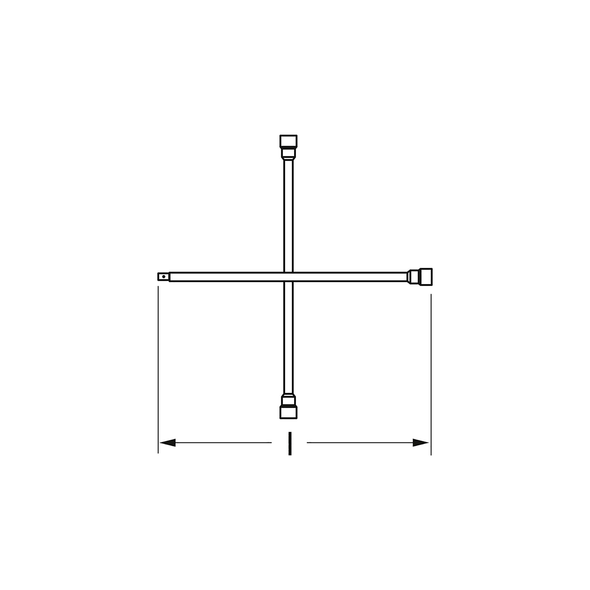 Křížový klíč - diagram znázorňující čtyři stejně dlouhé ramena s čtvercovými konci určené k povolování nebo utahování šroubů.