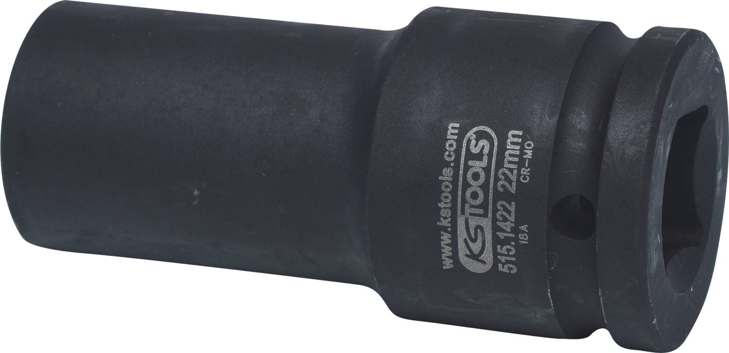 Černý nástrčný klíč s nápisem '22mm KS Tools'. Je navržen pro použití s nástrčnými klíči.