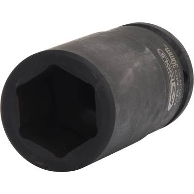 Černý šestihranný nástrčný klíč s 30mm značením, určený k povolování nebo utahování matic a šroubů.