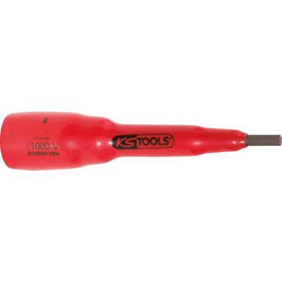 Izolovaný šroubovák od společnosti 'KG Tools', vhodný pro práce až do 1000 V, s červeným držadlem a plochou čepelí.