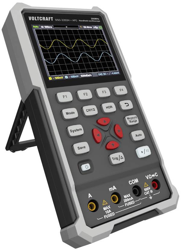 VOLTCRAFT DSO-2202H + AFG Ruční osciloskop 200 MHz, 2kanálový, 1 GSa/s, 8 kpts, 8 Bit, ruční provedení, 1 ks, VC-13438620