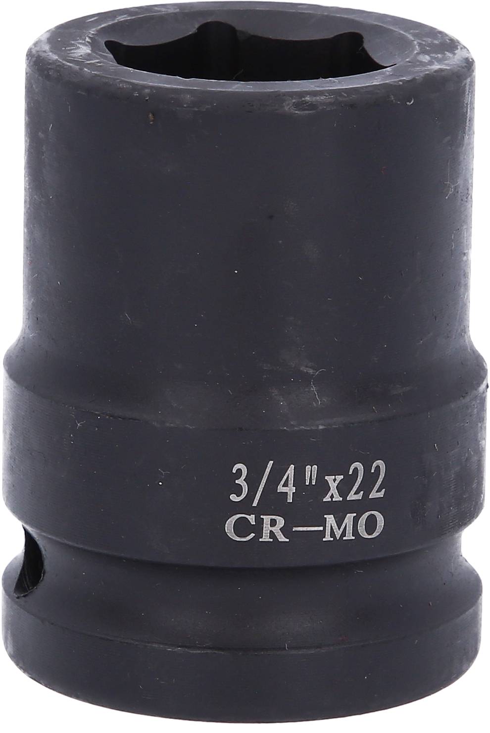 Černý 3/4palcový nástrčný klíč z chrommolyb­denové oceli o velikosti 22 mm, robustní nástrojové příslušenství pro profesionální mechaniky.