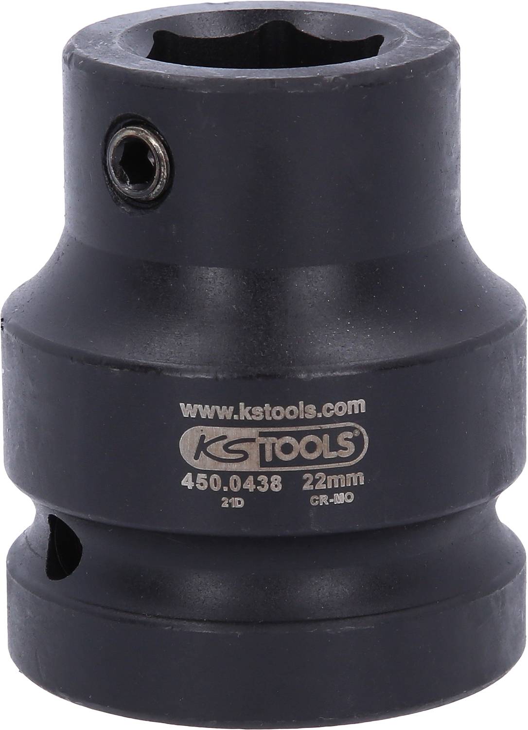 Nástrčný klíč značky KS Tools, model 450.0438, o průměru 22 mm, černý, vhodný pro mechanické aplikace.
