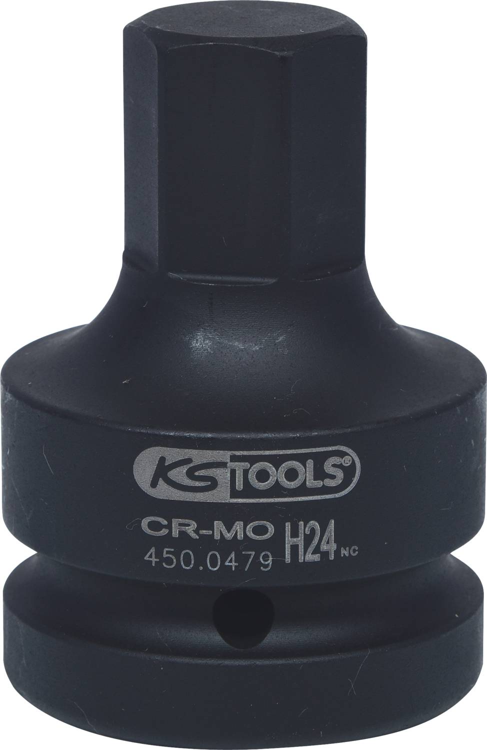 Adaptér 'KG Tools', čtvercový, materiál CR-MO, modelové číslo 450.0479, specifikace velikosti H24. Černé nářadí a příslušenství.