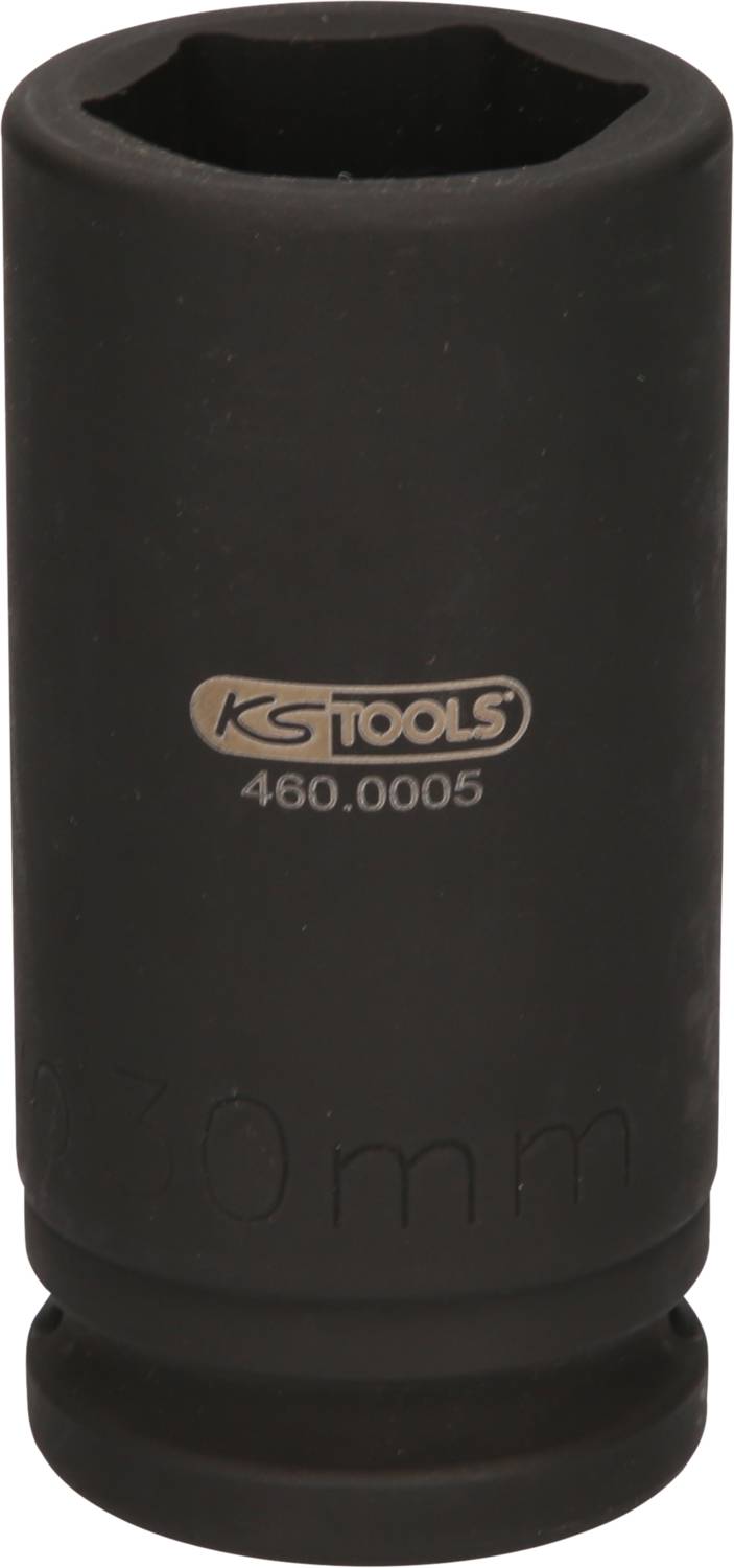 Černá šestihranná nástrčná hlavice s nápisem 'KS Tools 460.0005', která se používá pro mechanické práce.