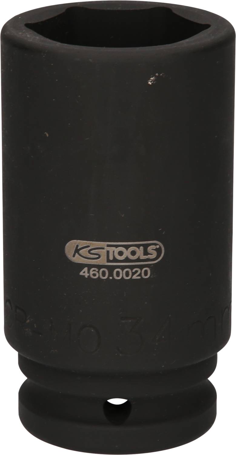 Černá nástrčná hlavice KS Tools s produktovým číslem 460.0020 pro použití v autoservisu.