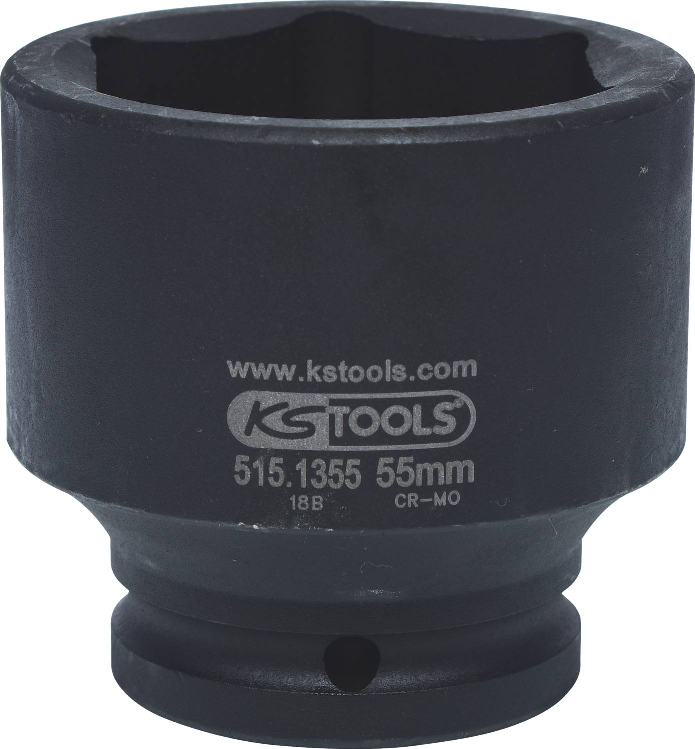 Černý nástrčný klíč od KS Tools s nápisem '515.1355 55mm', používaný pro šroubovací práce.