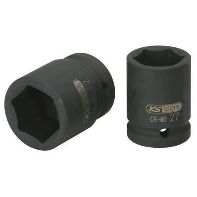 Dva černé nástrčné klíče. Jeden stojí vzpřímeně, druhý leží šikmo. Oba mají logo „KS Tools CR-MO 27".