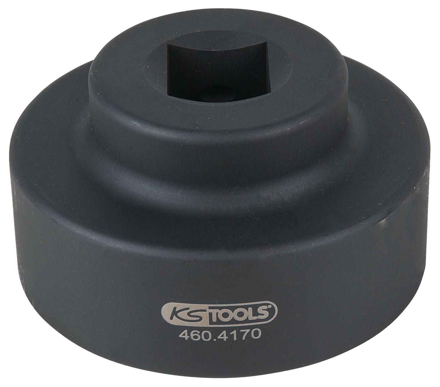 Černý nástrčný klíč s potiskem 'KS TOOLS' a '460.4170'. Kulatý design s čtvercovým uchycením pro nástroje.