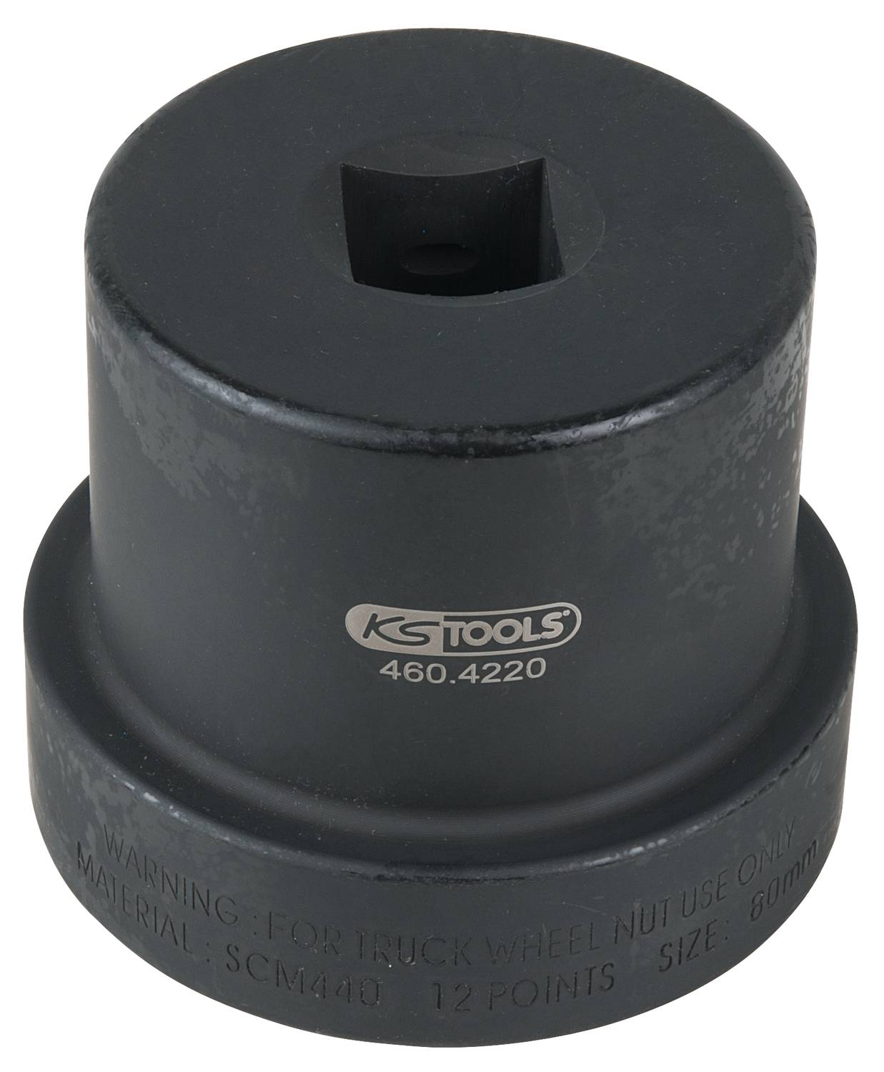 Nástrčný klíč 'KS Tools', černý, s čtvercovým uchycením pro matice kol nákladních vozidel, průměr 80 mm, materiál SCM440.