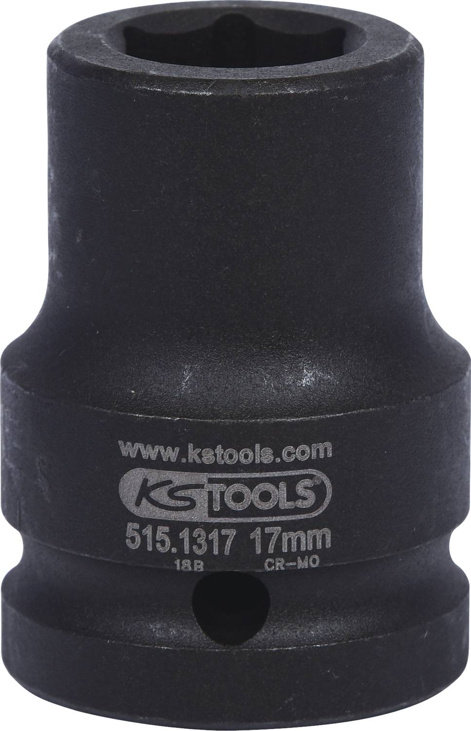 Černý nástrčný klíč KS Tools s nápisem 'www.kstools.com', velikost 17 mm, modelové číslo 515.1317.
