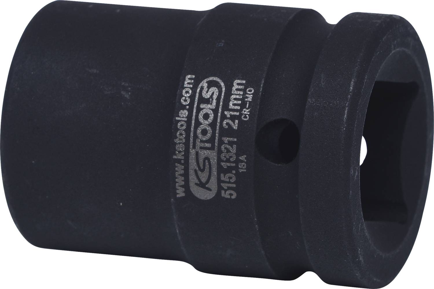 Černý nástrčný klíč s označením 'KS Tools 515.1821 21 mm, 1/2", CR-MO', vhodný pro přenos točivého momentu.