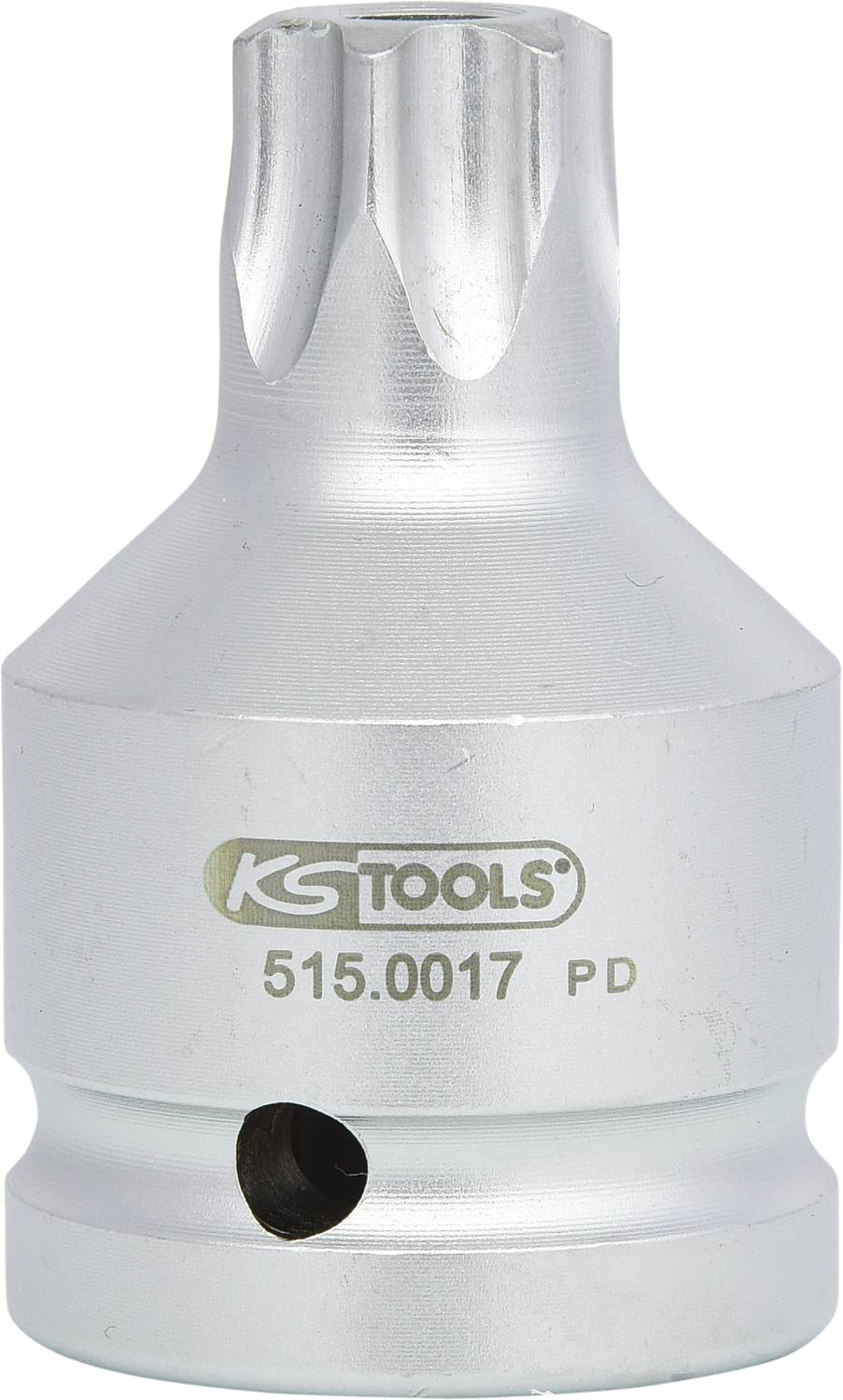 Nástrčný klíč s profilem Torx od KS Tools, modelové číslo 515.0017, stříbrné barvy. Vhodný pro mechanické aplikace.