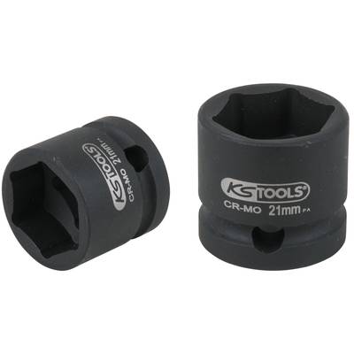 Dva černé nástrčné klíče od KS Tools vyrobené z oceli CR-MO, každý s označením '21 mm'. Jsou umístěny v různých polohách.