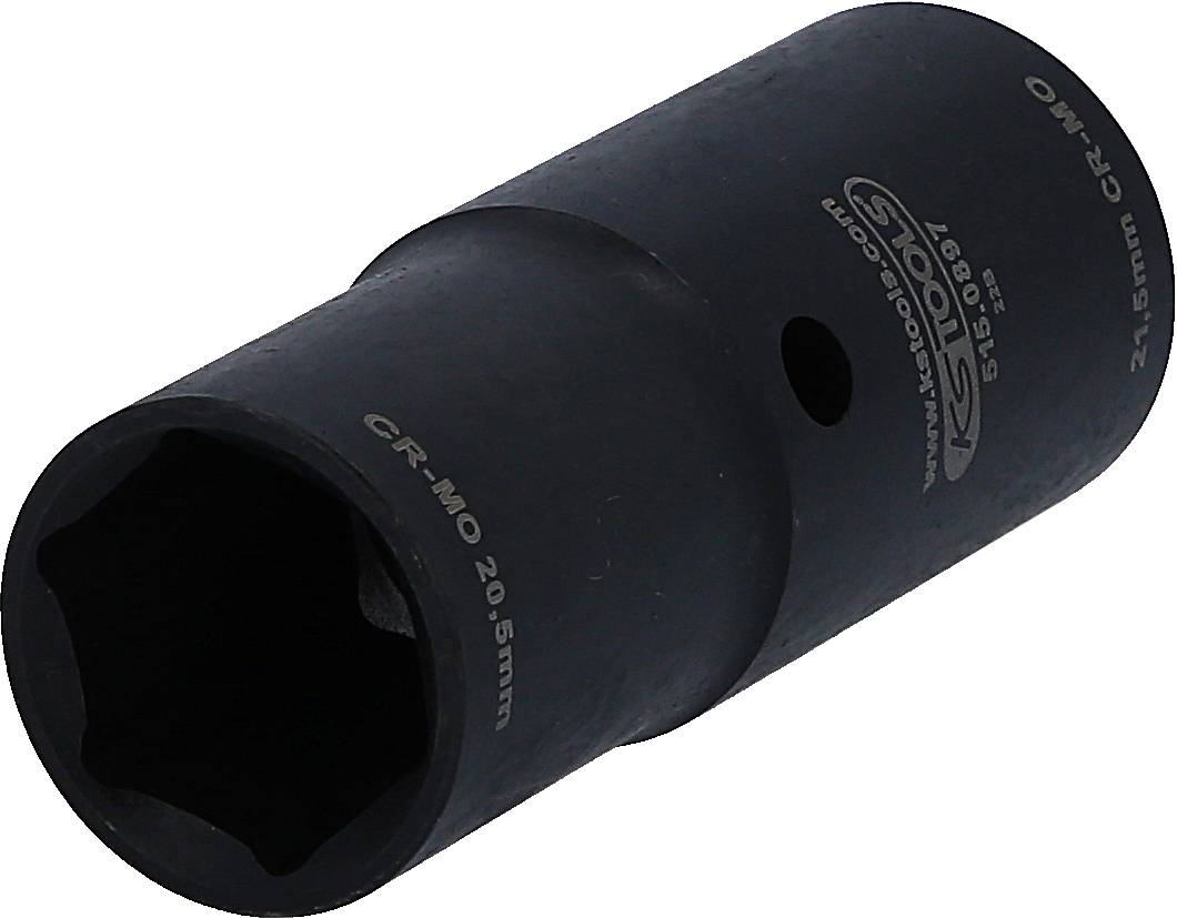 Černý ocelový nástrčný klíč s nápisem '24,5 mm CR-MO' a 'K-Tools', používaný pro šroubovací práce v mechanice.