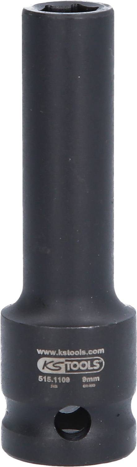 Nástrčný klíč od KS Tools, 9mm, černý, dlouhý design, vhodný pro šroubovací práce v obtížně dostupných místech.