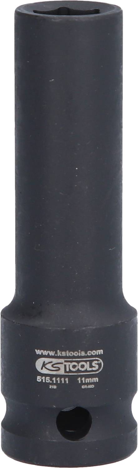 Nástrčný klíč KS Tools v černém provedení, určený pro šrouby o velikosti 11 mm. Označení velikosti a značky na povrchu.