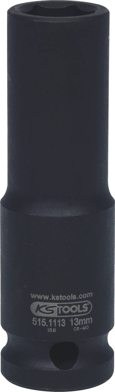 Černý nástrčný klíč pro šroubový klíč, velikost 13 mm. Na povrchu je napsáno 'KS Tools' a '515.1113'.
