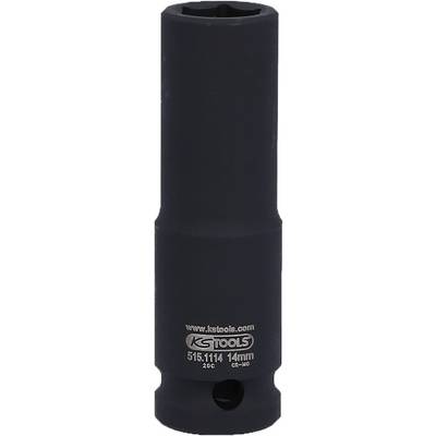Černý nástrčný klíč značky KS Tools, velikost 14 mm, vhodný pro šestihranné šrouby. Ideální pro práci s autodíly.