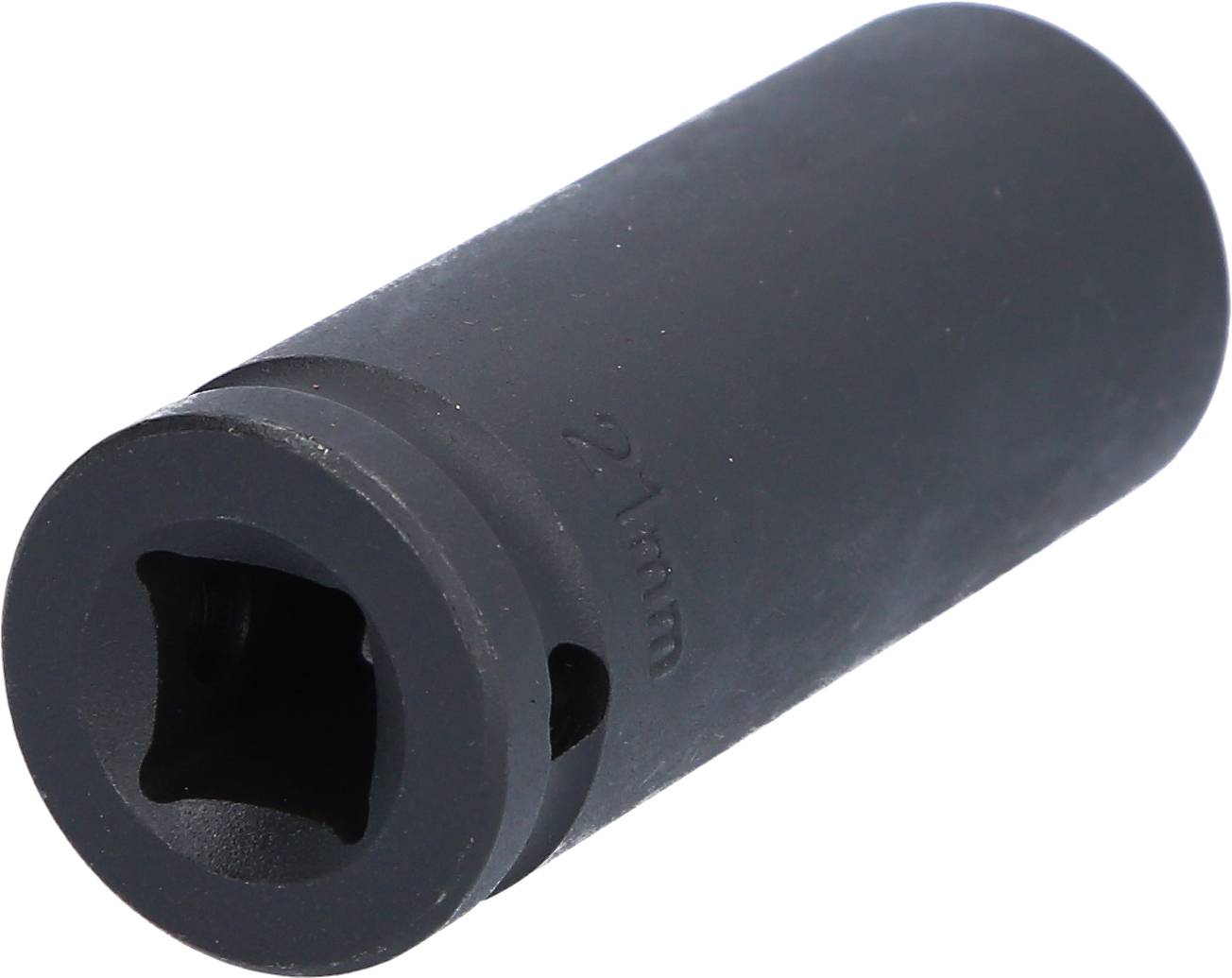 Černý stavěcí kolík s 21mm označením, válcovitého tvaru, s čtvercovým otvorem.