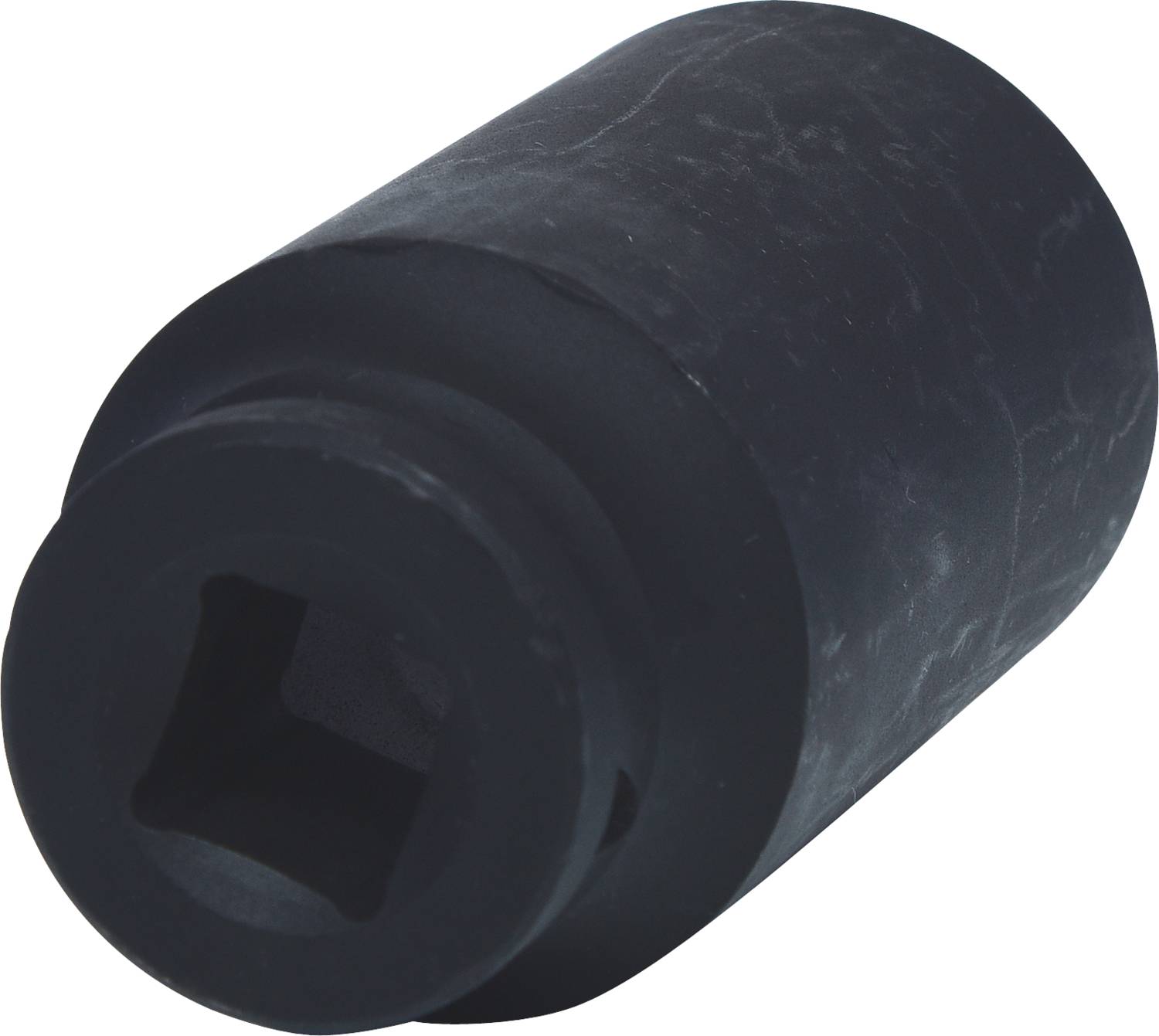 Černý adaptérový válec se čtvercovým otvorem pro nástroje. Vhodný pro mechanické nebo technické aplikace.