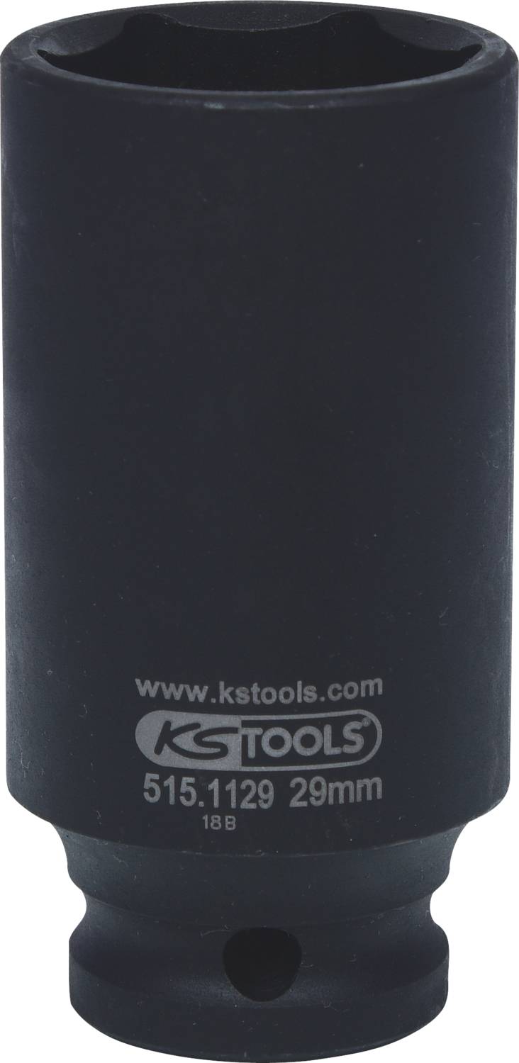 Černý 29mm nástrčný klíč, označený textem 'www.kstools.com', 'KS TOOLS', '515.1129'. Primárně určený pro použití v nástrojařství.