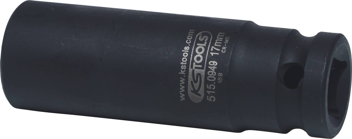 Černý nástavec klíče s nápisem 'www.kstools.com 515.0949 17 mm'. Vhodný pro mechanické aplikace.