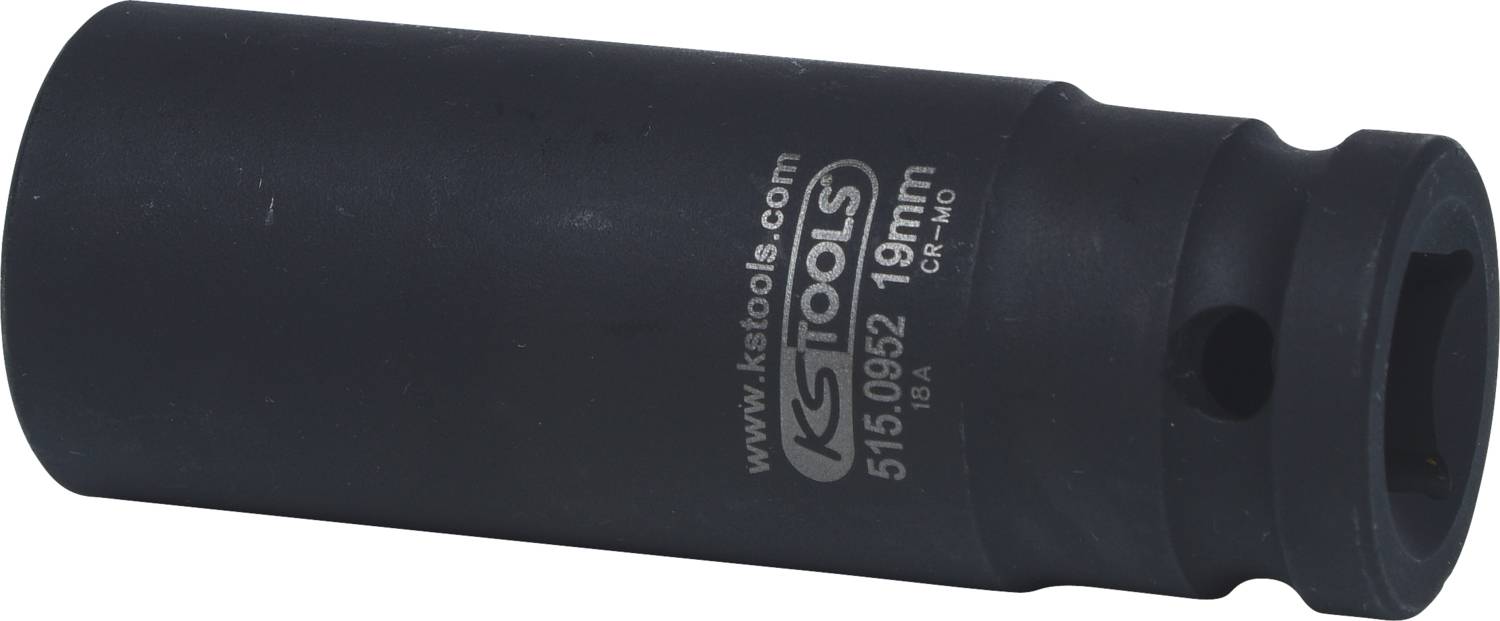 Kovový nástrčný klíč, matně černý, s nápisem 'www.kstools.com, 19mm'.