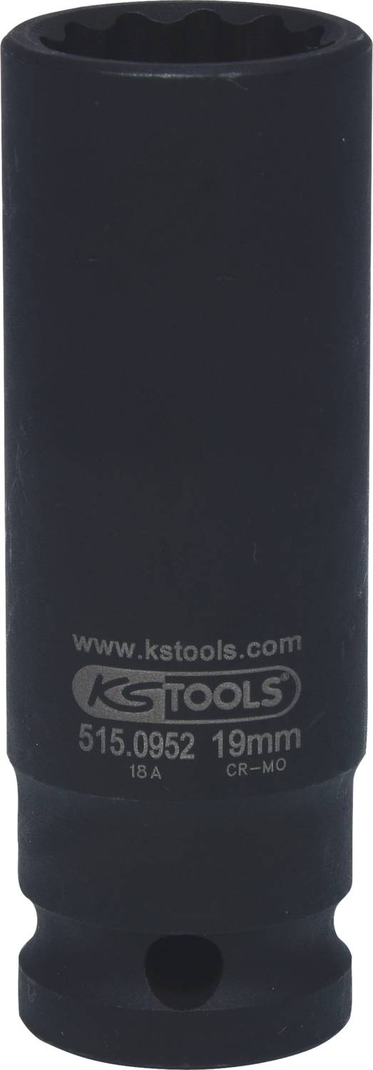 'Černý nástrčný klíč KS Tools, 19 mm, model 515.0952, z chrom-molybdenové oceli.'