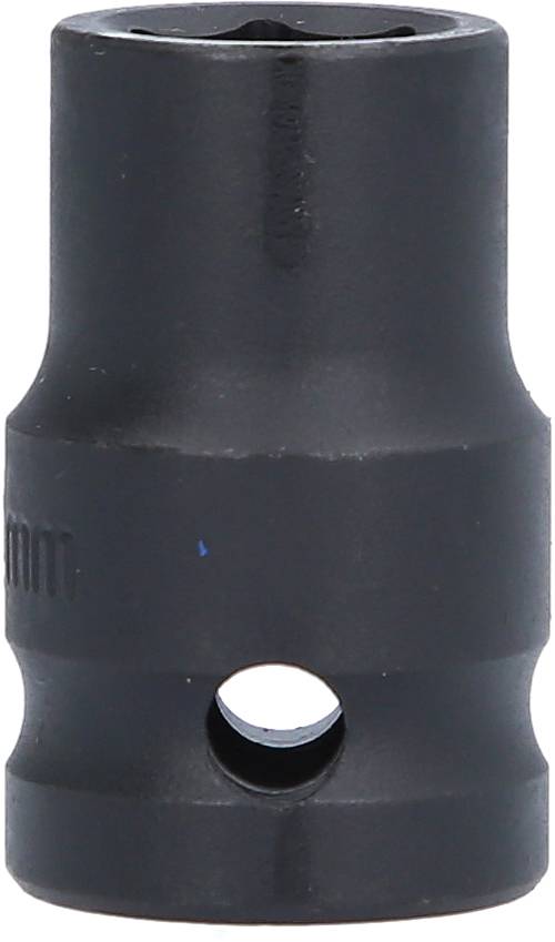 Černý šestihranný matový klíč s otvorem uprostřed, vhodný pro 10mm šroubový klíč.