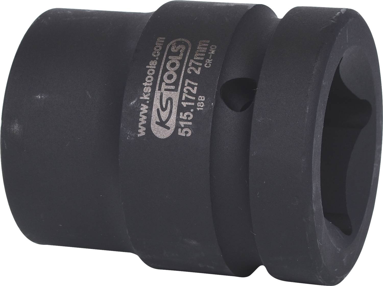 Černý kovový nástrčný klíč značky 'KS Tools', velikost 27 mm. Používá se pro šroubovací práce, robustní a dlouhodobě spolehlivý.