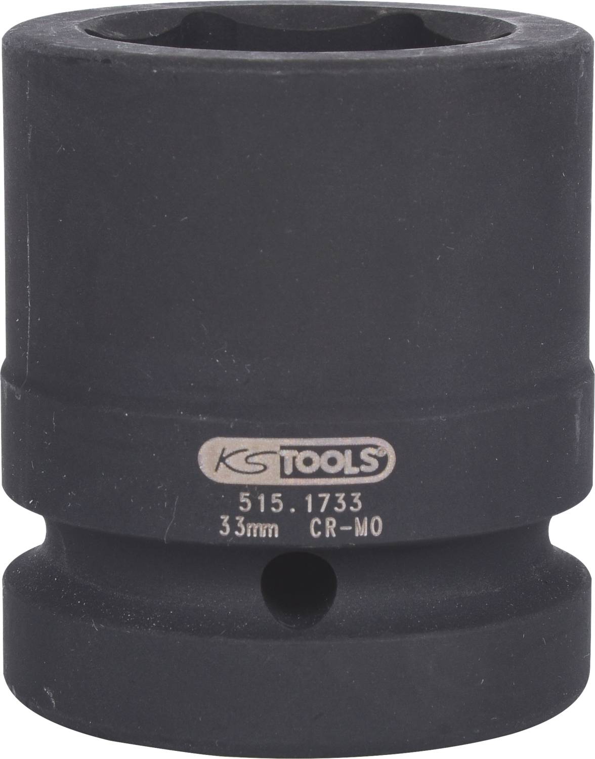 Nástrčný klíč 33 mm, černý, s nápisem 'KS TOOLS 515.1733 CR-MO', vhodný pro mechanické práce.
