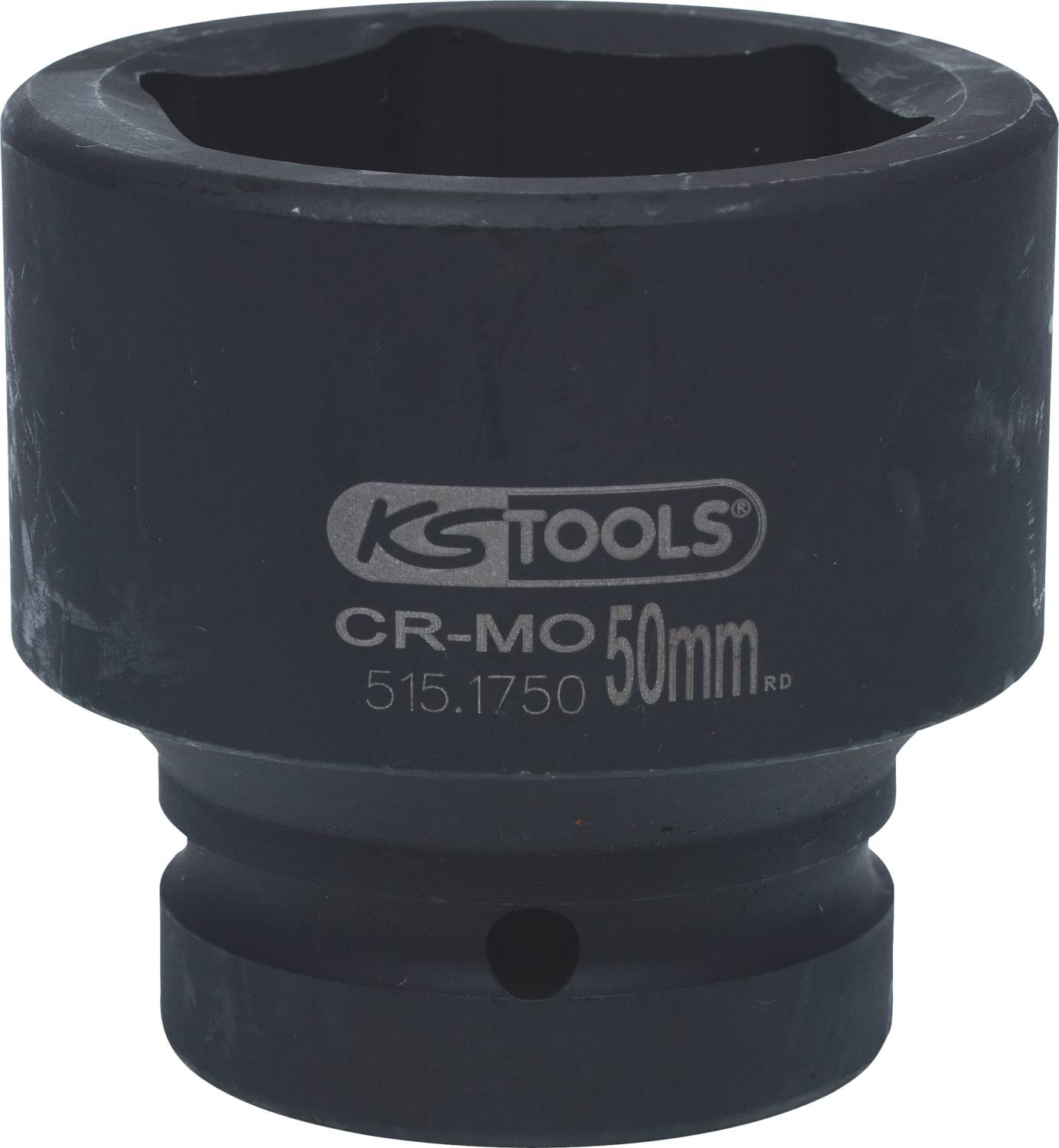 Černý stavěcí kolík z oceli CR-MO s průměrem 50 mm. Na povrchu je nápis 'KS TOOLS 515.1750'.