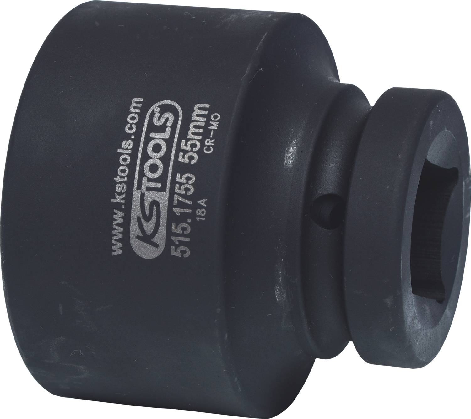 Na obrázku je černý nástrčný klíč s nápisem 'KSTOOLS', '515.1755', '55 mm'. Tento nástroj se používá v automobilovém průmyslu.