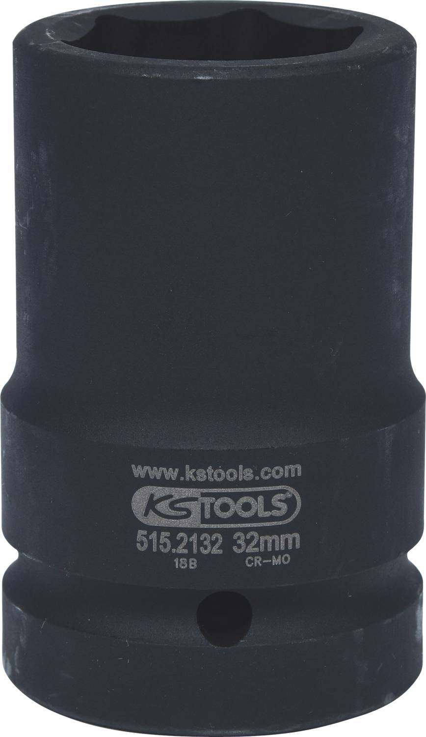 Černý nástrčný klíč z chrom-molybdenové oceli s označením 'KS Tools 515.2132 32mm' pro profesionální použití nářadí.