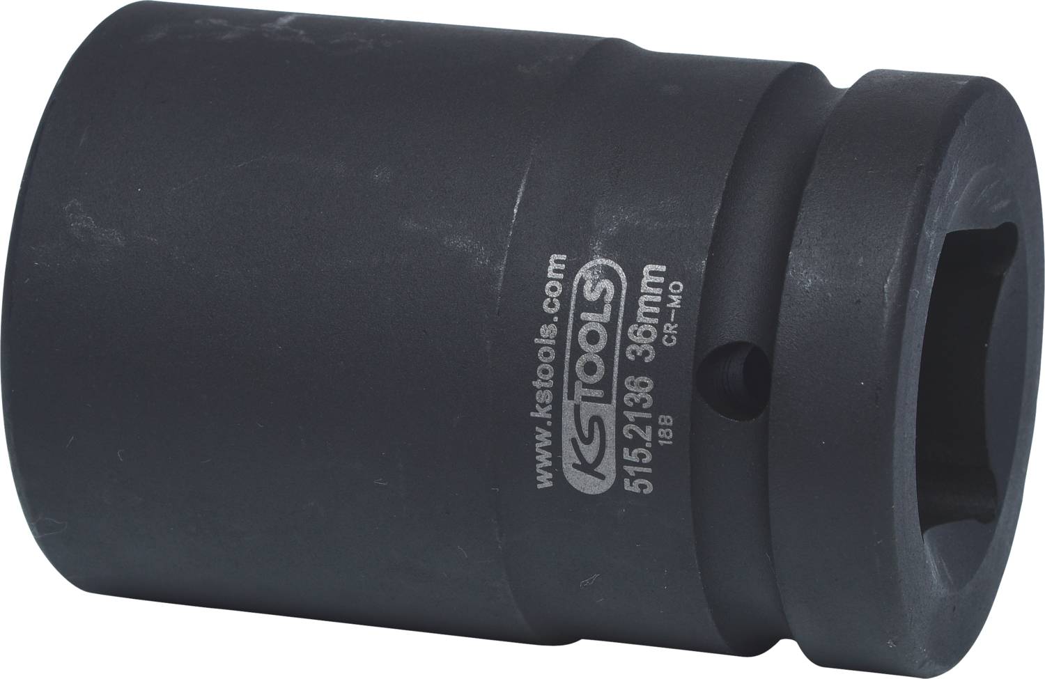 Černý nástrčný klíč s nápisem 'KS Tools 515.138 36mm'. Používá se pro mechanické práce k utahování matic.