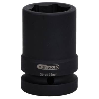 Černý nástrčný klíč s nápisem 'KS TOOLS CR-MO 33mm', válcovitého tvaru.