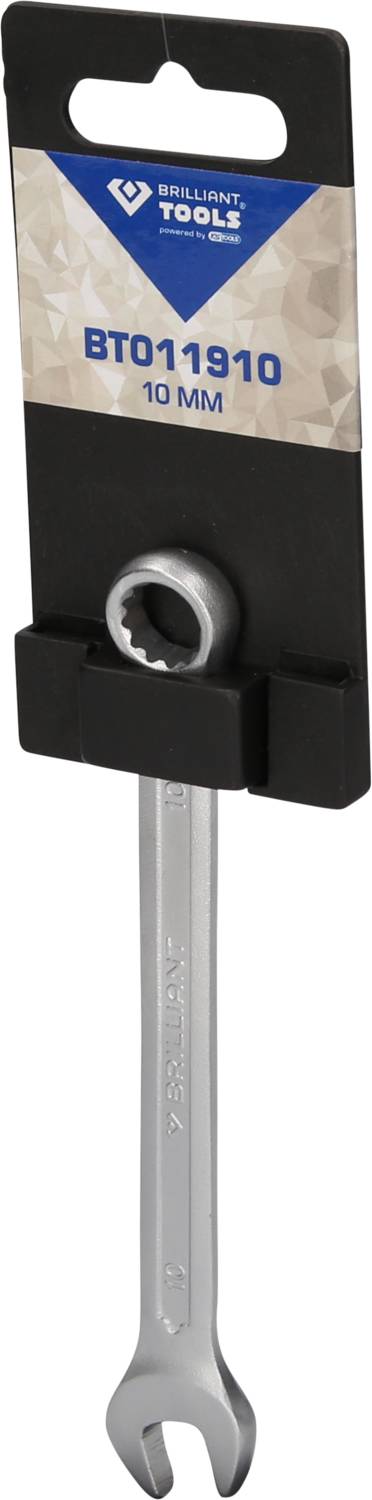 Očko-plochý klíč značky 'Brilliant Tools', velikosti 10 mm, je zde vidět v obalu.